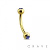 GOLD PVD PLATED OVER 316L SURGICAL STEEL EYEBROW WITH COLOR GEMS (external thread)